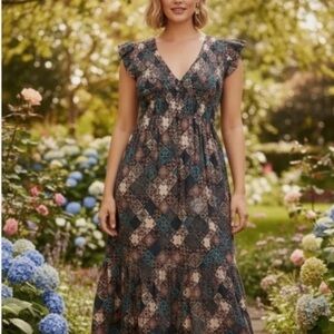 Anthropologie Peregrine Midi dress 1X patchwork